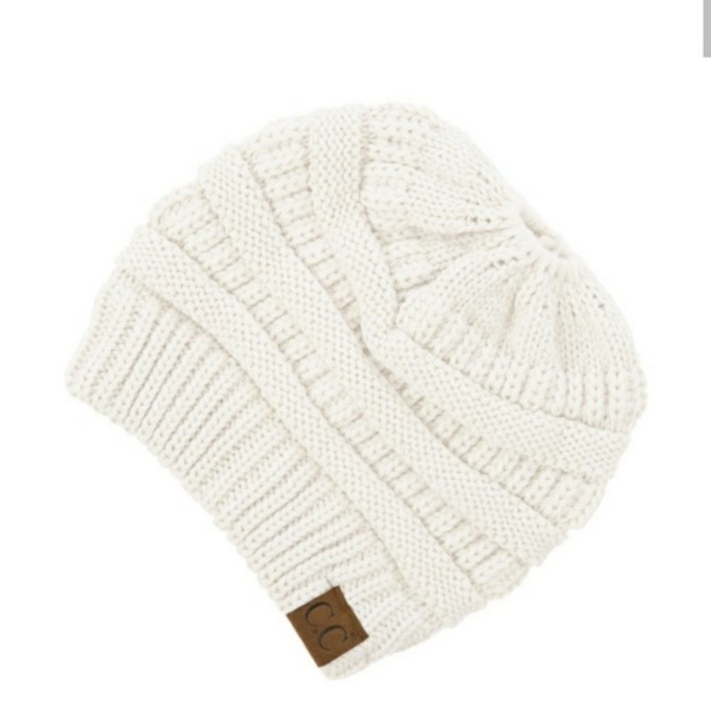 CC Ivory messy bun beanie